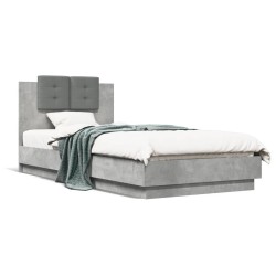 vidaXL Estructura de cama cabecero luces LED gris hormigón 100x200 cm