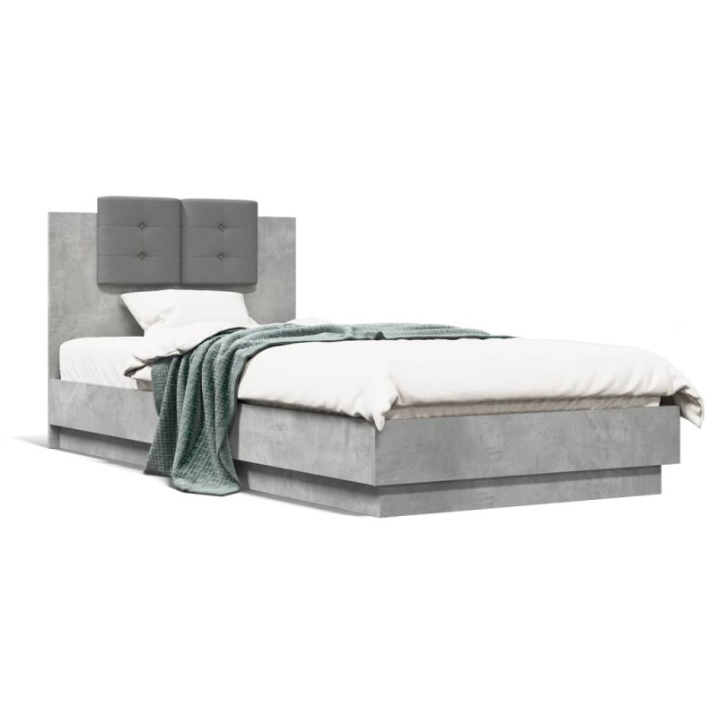 vidaXL Estructura de cama cabecero luces LED gris hormigón 100x200 cm vidaXL Estructura de cama cabecero luces LED gris hormigón 100x200 cm