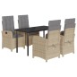 vidaXL Set comedor de jardín 5 pzas con cojines ratán sintético beige vidaXL Set comedor de jardín 5 pzas con cojines ratán sintético beige