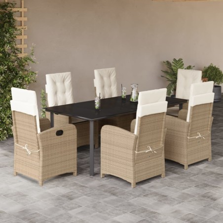 vidaXL Set comedor de jardín 7 pzas con cojines ratán sintético beige