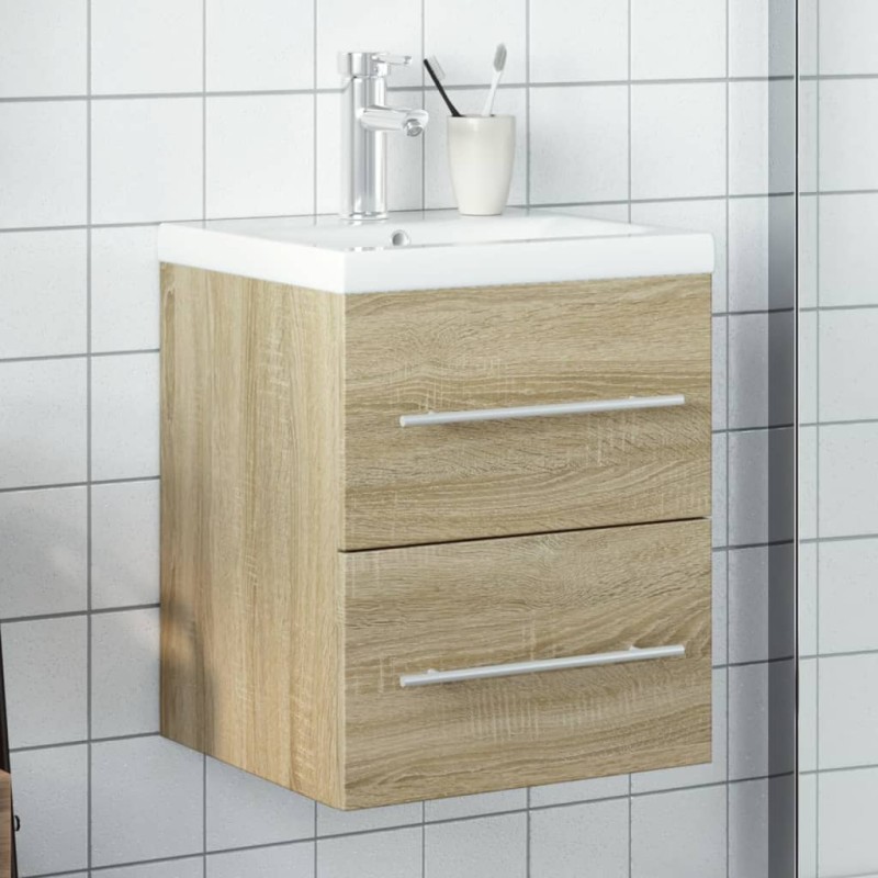 vidaXL Mueble de baño con lavabo integrado roble Sonoma vidaXL Mueble de baño con lavabo integrado roble Sonoma