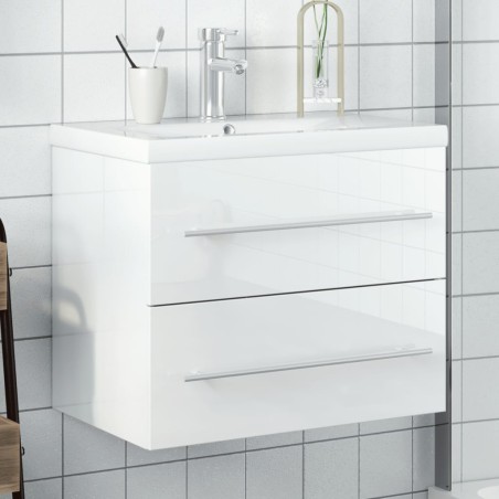 vidaXL Mueble de baño con lavabo integrado blanco brillo