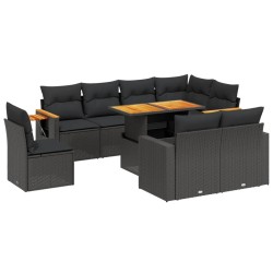 vidaXL Set de sofás de jardín 8 piezas y cojines ratán sintético negro
