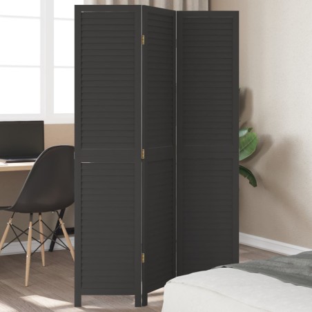 vidaXL Biombo separador de 3 paneles madera maciza Paulownia negro