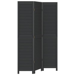 vidaXL Biombo separador de 3 paneles madera maciza Paulownia negro