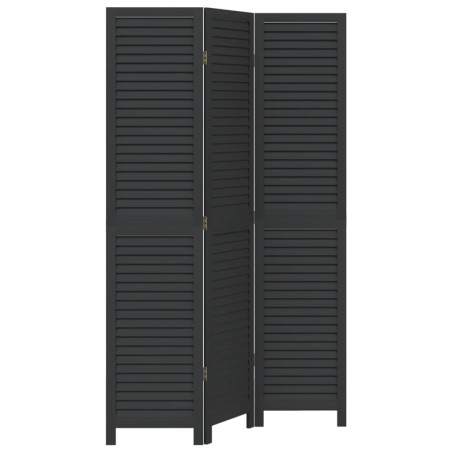 vidaXL Biombo separador de 3 paneles madera maciza Paulownia negro