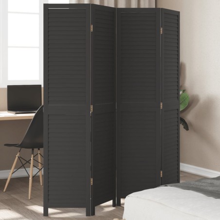 vidaXL Biombo separador de 4 paneles madera maciza Paulownia negro