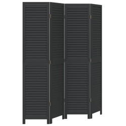 vidaXL Biombo separador de 4 paneles madera maciza Paulownia negro
