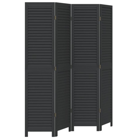 vidaXL Biombo separador de 4 paneles madera maciza Paulownia negro