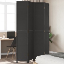 vidaXL Biombo separador de 4 paneles madera maciza Paulownia negro