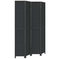 vidaXL Biombo separador de 4 paneles madera maciza Paulownia negro
