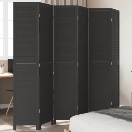 vidaXL Biombo separador de 6 paneles madera maciza Paulownia negro