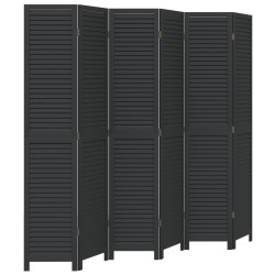 vidaXL Biombo separador de 6 paneles madera maciza Paulownia negro