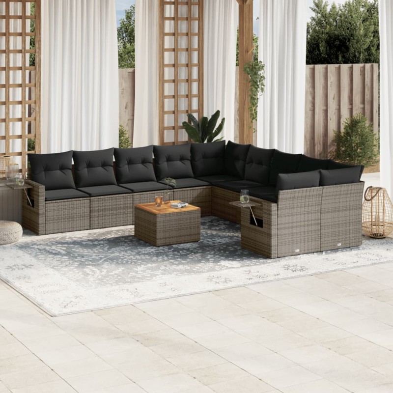 vidaXL Set de sofás de jardín 11 pzas y cojines ratán sintético gris vidaXL Set de sofás de jardín 11 pzas y cojines ratán sintético gris