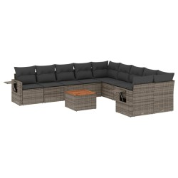 vidaXL Set de sofás de jardín 11 pzas y cojines ratán sintético gris