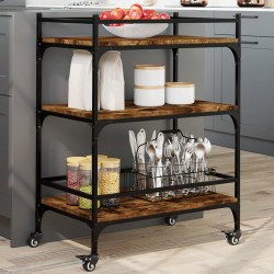 vidaXL Carrito de cocina madera ingeniería roble ahumado 65x40x86,5 cm