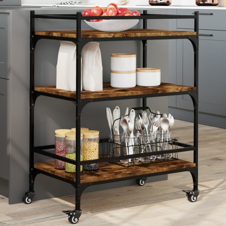 vidaXL Carrito de cocina madera ingeniería roble ahumado 65x40x86,5 cm