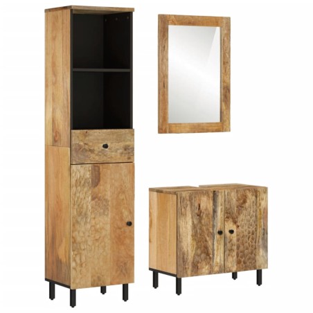 vidaXL Conjunto de armarios de baño 3 piezas madera maciza de mango
