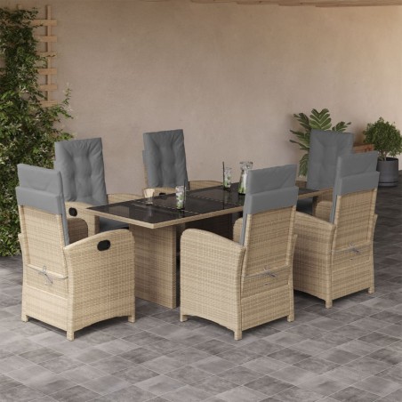 vidaXL Set comedor de jardín 7 pzas con cojines ratán sintético beige