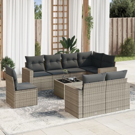 vidaXL Set de muebles de jardín 9 pzas y cojines ratán sintético gris