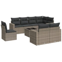 vidaXL Set de muebles de jardín 9 pzas y cojines ratán sintético gris