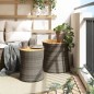 vidaXL Mesas auxiliares jardín 2 pzas superficie de madera ratán gris vidaXL Mesas auxiliares jardín 2 pzas superficie de madera ratán gris