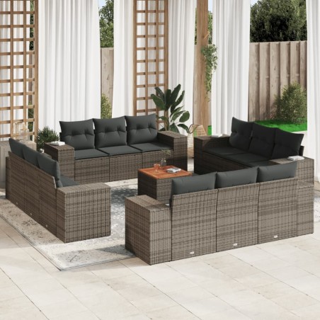 vidaXL Set sofás de jardín con cojines 13 piezas ratán sintético gris
