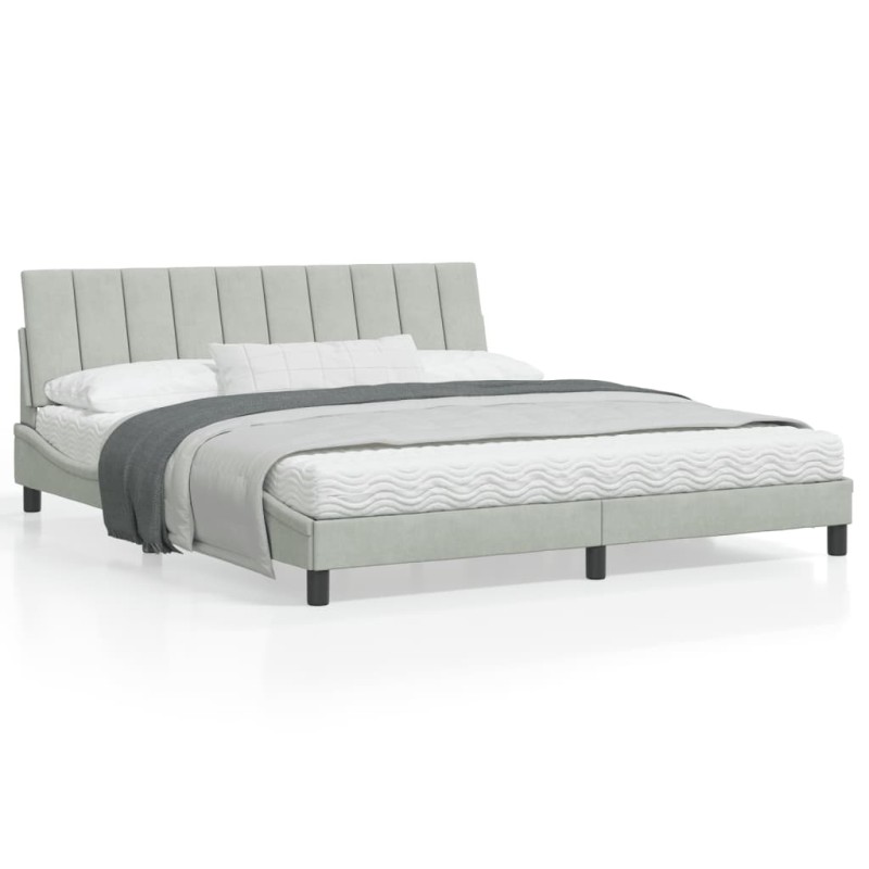 vidaXL Estructura de cama con cabecero terciopelo gris claro 180x200cm vidaXL Estructura de cama con cabecero terciopelo gris claro 180x200cm