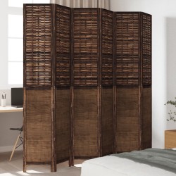 vidaXL Biombo separador de 6 paneles madera paulownia marrón oscuro