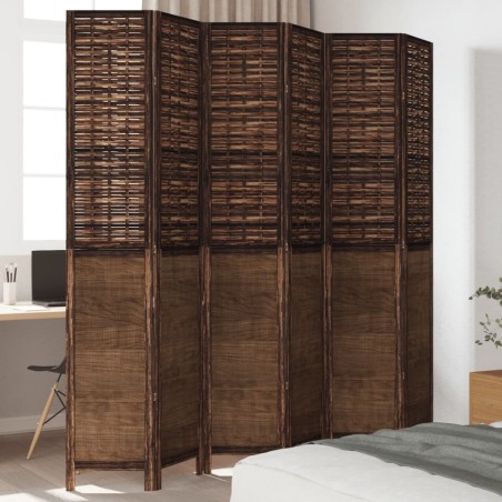 vidaXL Biombo separador de 6 paneles madera paulownia marrón oscuro
