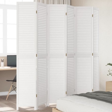 vidaXL Biombo separador de 6 paneles madera maciza Paulownia blanco