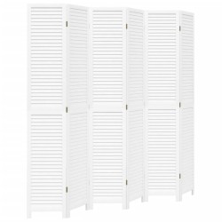 vidaXL Biombo separador de 6 paneles madera maciza Paulownia blanco
