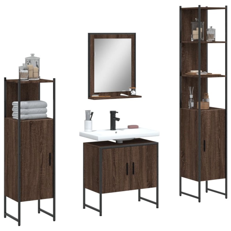 vidaXL Set de muebles de baño 4 pzas madera contrachapada marrón roble vidaXL Set de muebles de baño 4 pzas madera contrachapada marrón roble