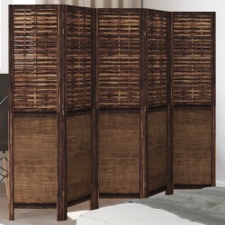vidaXL Biombo separador de 5 paneles madera paulownia marrón oscuro