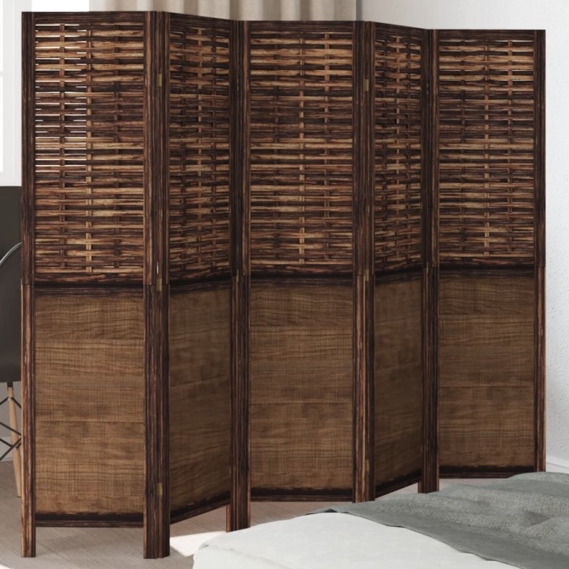 vidaXL Biombo separador de 5 paneles madera paulownia marrón oscuro vidaXL Biombo separador de 5 paneles madera paulownia marrón oscuro