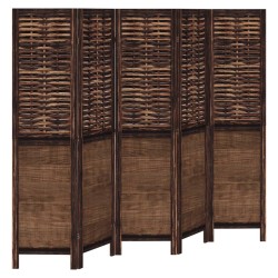vidaXL Biombo separador de 5 paneles madera paulownia marrón oscuro