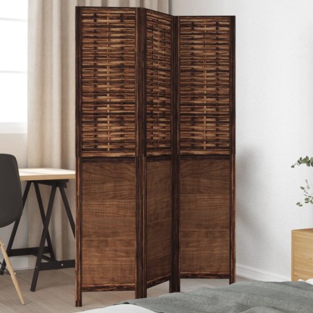 vidaXL Biombo separador de 3 paneles madera paulownia marrón oscuro