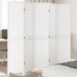 vidaXL Biombo separador de 5 paneles madera maciza Paulownia blanco
