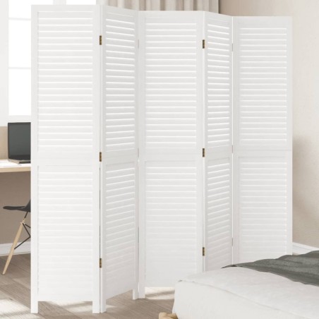 vidaXL Biombo separador de 5 paneles madera maciza Paulownia blanco