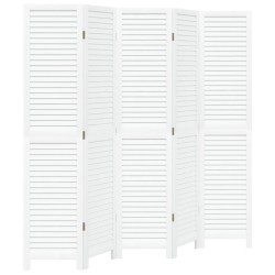 vidaXL Biombo separador de 5 paneles madera maciza Paulownia blanco