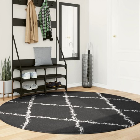 vidaXL Alfombra de pelo largo moderna negro y crema Ø 200 cm