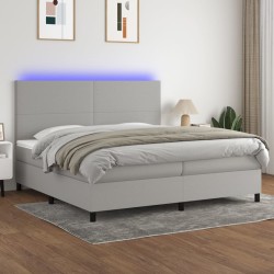 vidaXL Cama box spring con colchón tela y LED gris claro 200x200 cm