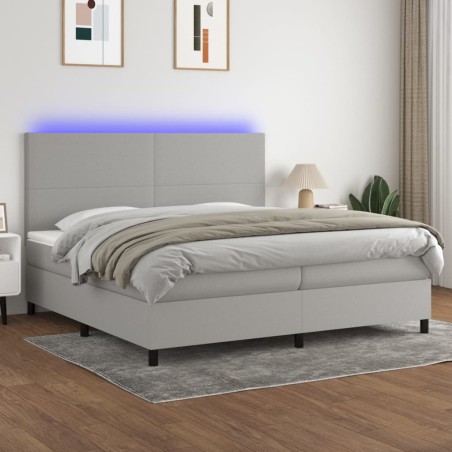 vidaXL Cama box spring con colchón tela y LED gris claro 200x200 cm