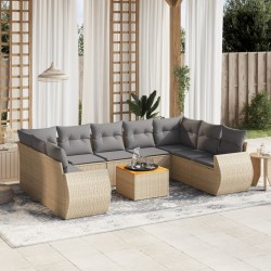 vidaXL Juego de sofás jardín con cojines beige 10 pzas ratán sintético
