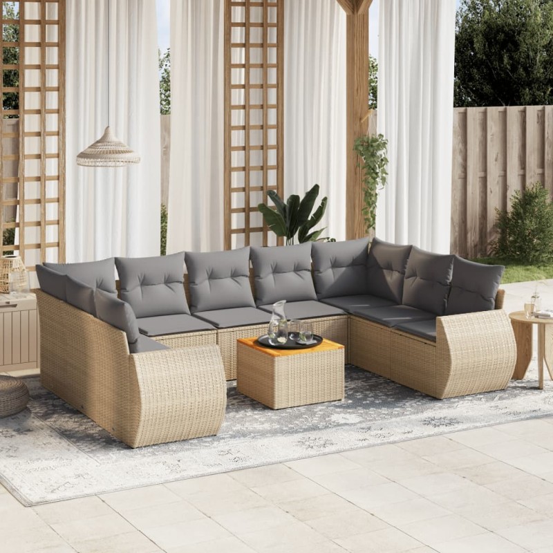 vidaXL Juego de sofás jardín con cojines beige 10 pzas ratán sintético vidaXL Juego de sofás jardín con cojines beige 10 pzas ratán sintético