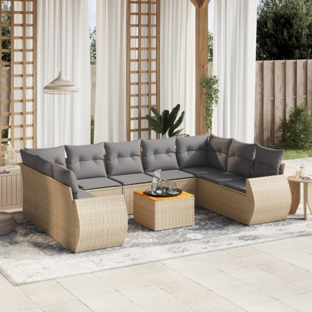 vidaXL Juego de sofás jardín con cojines beige 10 pzas ratán sintético