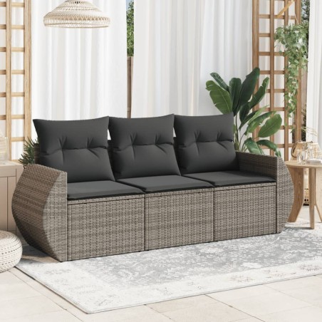 vidaXL Set de sofá de jardín 3 pzas y cojines ratán sintético gris