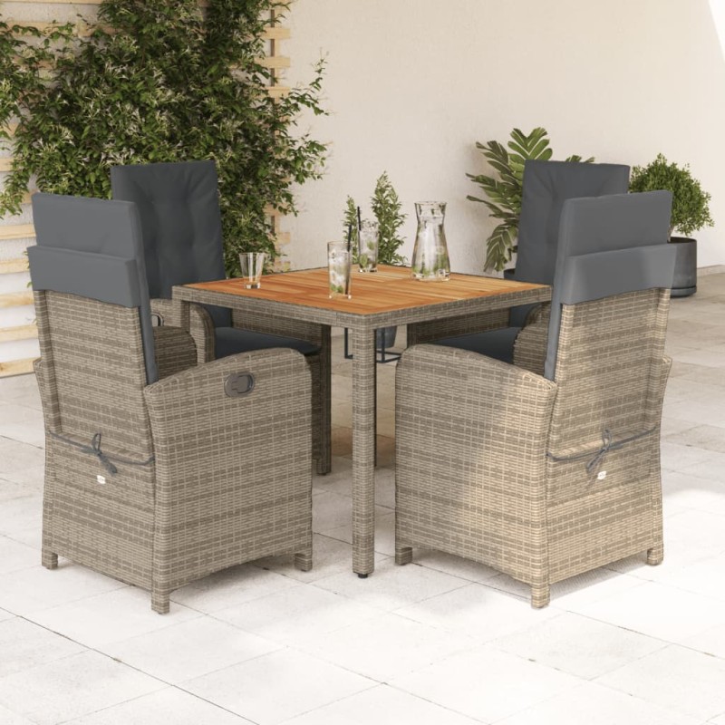 vidaXL Set comedor de jardín 5 piezas con cojines ratán sintético gris vidaXL Set comedor de jardín 5 piezas con cojines ratán sintético gris