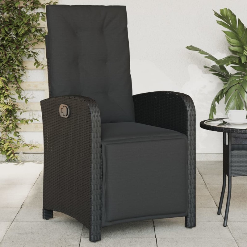 vidaXL Sillón reclinable de jardín con reposapiés ratán PE negro vidaXL Sillón reclinable de jardín con reposapiés ratán PE negro