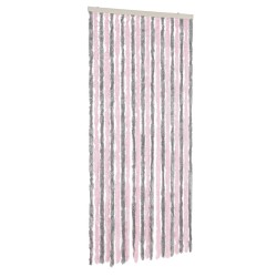 vidaXL Cortina antimoscas chenilla gris plateado y rosa 56x185 cm